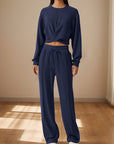 Crisscross Round Neck Top and Drawstring Pants Set