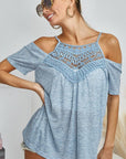 Gray BiBi Front Crochet Lace Adjustable Strap Top