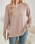 Lovelet Slit Round Neck Long Sleeve Sweatshirt