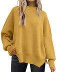 Goldenrod Slit Round Neck Dropped Shoulder Sweater