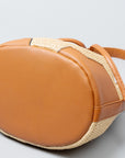 Dark Khaki Straw Braided Adjustable Strap Bucket Bag Sentient Beauty Fashions Apparel & Accessories