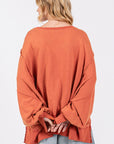 Coral SAGE + FIG Mineral Wash Side Slit Oversized Sweatshirt