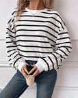 Lovelet Striped Round Neck Long Sleeve Sweatshirt