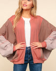 Haptics Zip Up Color Block Bomber Jacket with Side Pockets