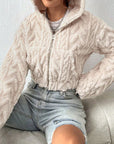 Fuzzy Zip Up Long Sleeve Hooded Outerwear