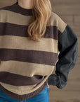 Contrast Round Neck Long Sleeve Sweater