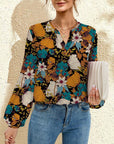 FAM-FAM Printed Notched Long Sleeve Blouse