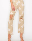 RISEN Full Size High Rise Star Printed Frayed Hem Jeans