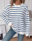 Lovelet Striped Round Neck Long Sleeve Sweatshirt