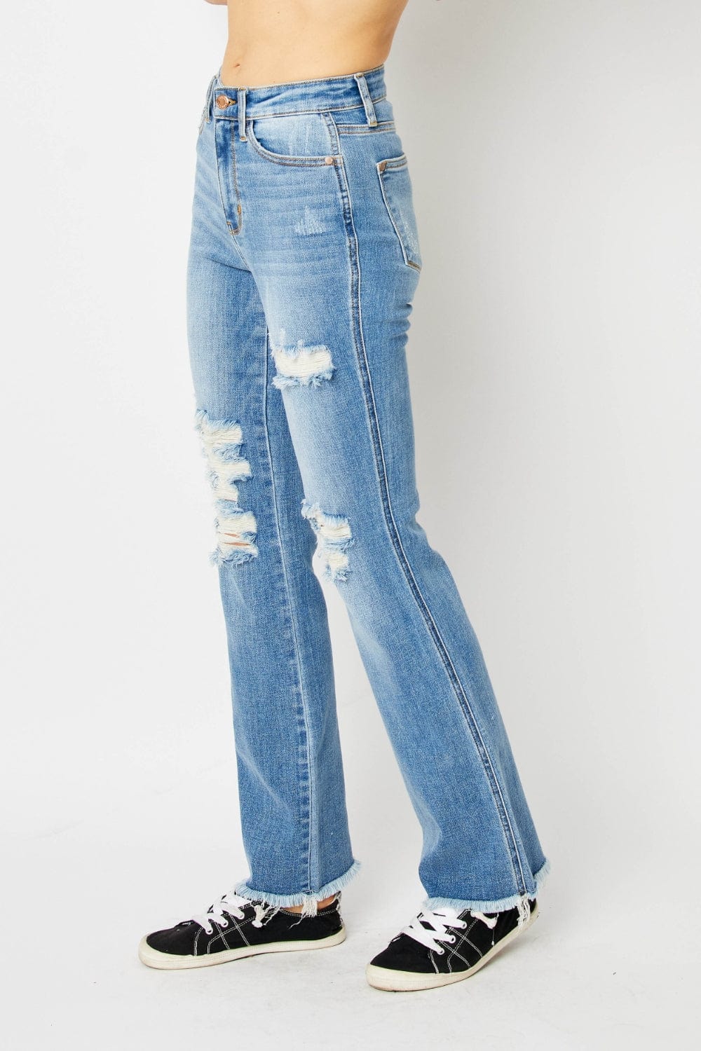 Lavender Judy Blue Full Size Distressed Raw Hem Bootcut Jeans