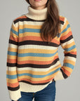 Contrast Stripes Turtleneck Long Sleeve Sweater