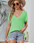 Color Block V-Neck Short Sleeve Knit Top