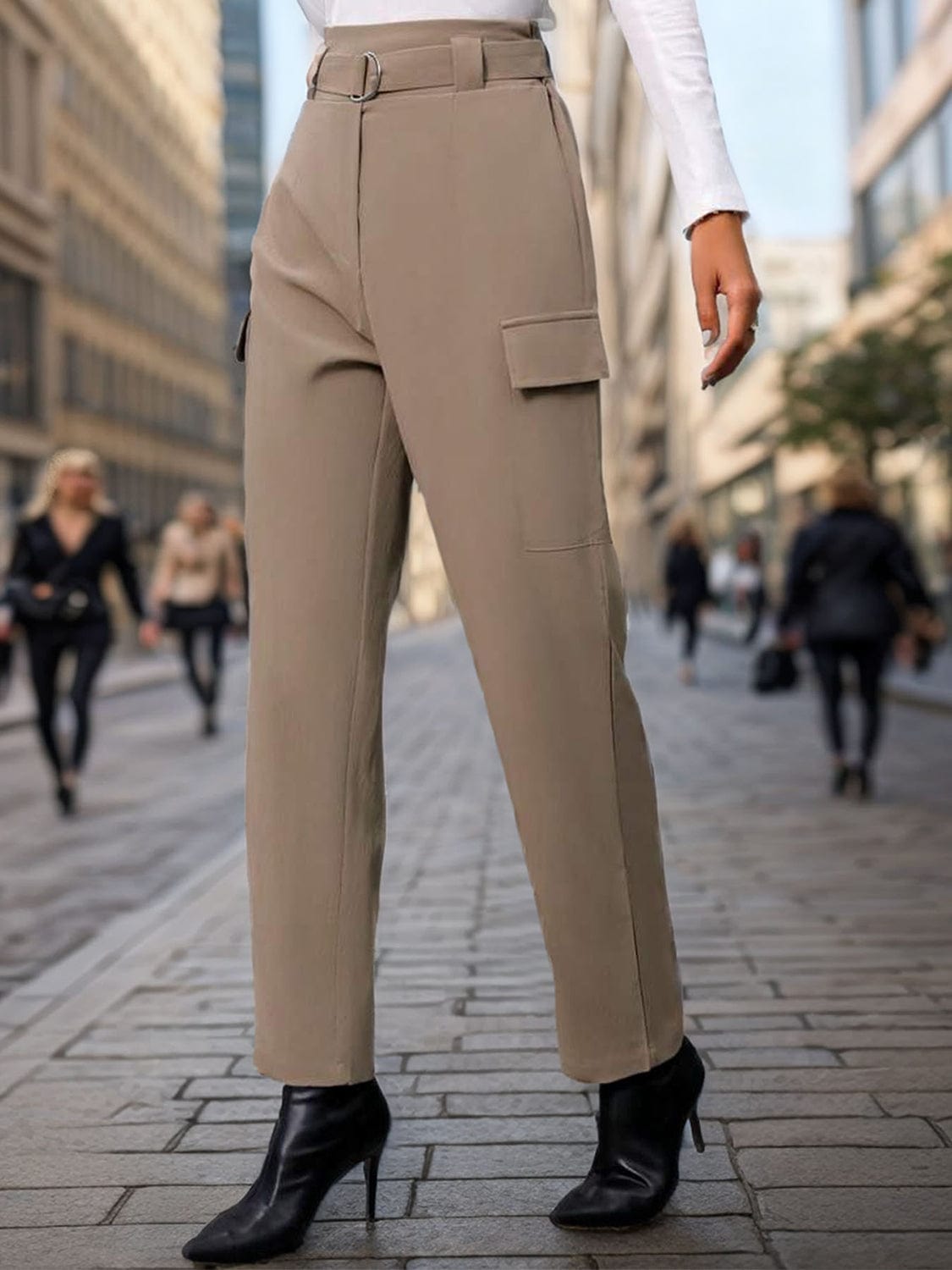 Dim Gray High Waist Straight Pants