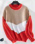 Contrast Round Neck Long Sleeve Sweater