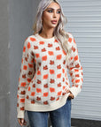 Angel Wings Maple Leaf Round Neck Long Sleeve Sweater