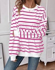 Lovelet Striped Round Neck Long Sleeve Sweatshirt