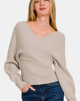 Zenana Cross Wrap Rib Long Sleeve Sweater