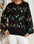 Round Neck Pattern Lantern Sleeve Sweater