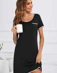 Contrast Trim Pocketed Round Neck Lounge Dress