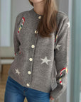 Candy Cane & Star Button Down Long Sleeve Cardigan