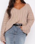 V-Neck Dropped Shoulder Sweater