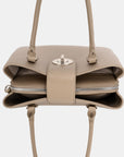 Beige David Jones PU Leather Twist-Lock Tote Bag Sentient Beauty Fashions Apaparel & Accessories