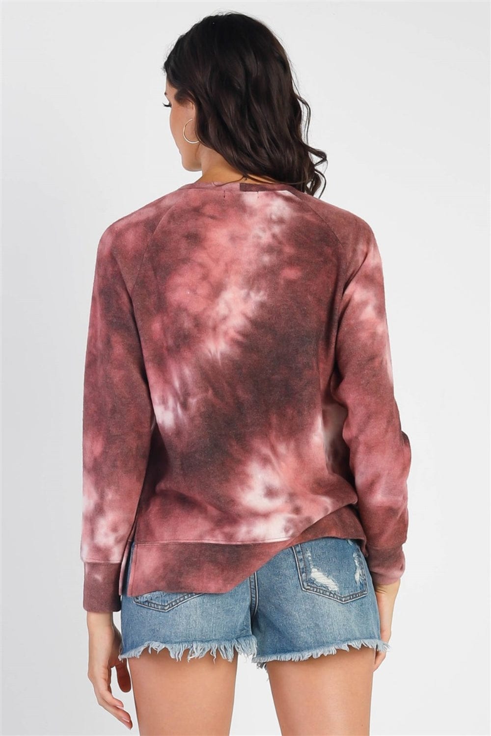 Light Gray Cherish Apparel Tie-Dye Round Neck Long Sleeve Sweatshirt