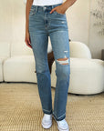 Gray Judy Blue Full Size Mid Rise Destroyed Hem Distressed Jeans