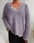 V-Neck Drop Shoulder Long Sleeve Sweater