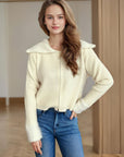 Zip Up Collared Neck Long Sleeve Cardigan