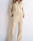 Half Snap Long Sleeve Hooded Top and Pants Set