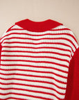 Striped Johnny Collar Long Sleeve Sweater