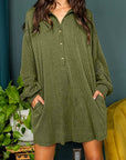 Half Button Collared Neck Long Sleeve Dress