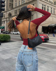 Backless Round Neck Long Sleeve Blouse