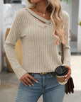 Mandy Ribbed V-Neck Long Sleeve T-Shirt