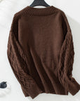 Cable-Knit Notched Long Sleeve Sweater