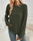 Lovelet Slit Round Neck Long Sleeve Sweatshirt