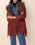 Fuzzy Collared Neck Tie Waist Jacket