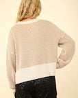 VERY J Exposed Seam Cropped Striped Slit Sweater