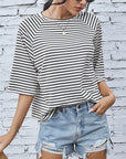 FAM-FAM Striped Round Neck Raglan Sleeve T-Shirt