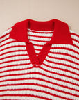 Striped Johnny Collar Long Sleeve Sweater