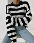 Honey Striped Round Neck Long Sleeve Sweater