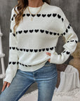 Perfee Heart Round Neck Long Sleeve Sweater