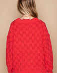 Firebrick POL Checkered Distressed Edge Sweater