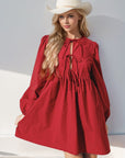 Double Take Christmas Front Tied Long Sleeve Mini Dress