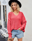 V-Neck Ribbed Dropped Shoulder Knit Top