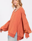 Misty Rose SAGE + FIG Mineral Wash Side Slit Oversized Sweatshirt