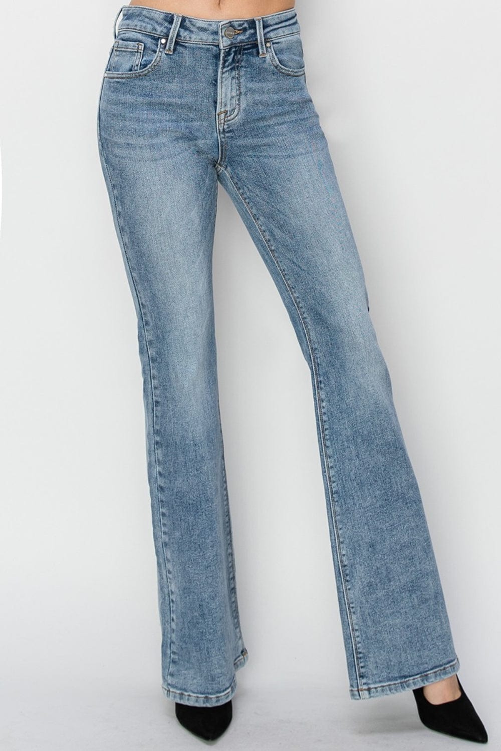 Light Gray RISEN Full Size Mid Rise Bootcut Jeans