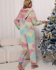 Zip Front Long Sleeve Hooded Teddy Lounge Jumpsuit