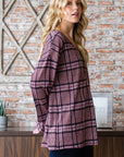 Dark Gray Heimish Full Size Plaid V-Neck Long Sleeve Top